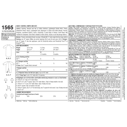Simplicity Pattern 1565 Babies' Bunting, Romper and Hats