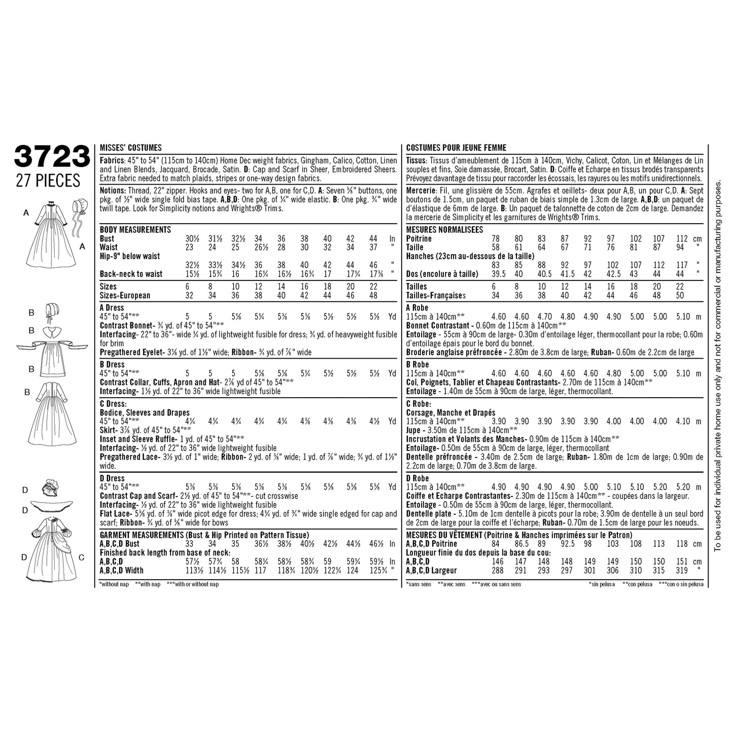 Simplicity Pattern 3723 Women's Costumes