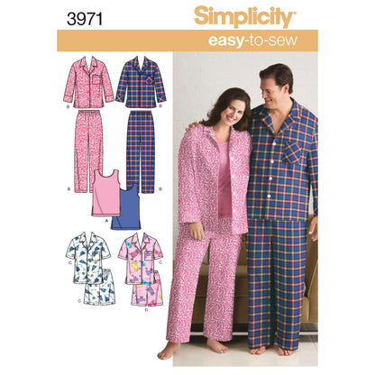 Simplicity Pattern 3971 Women's & Men's Plus Size Sleepwear