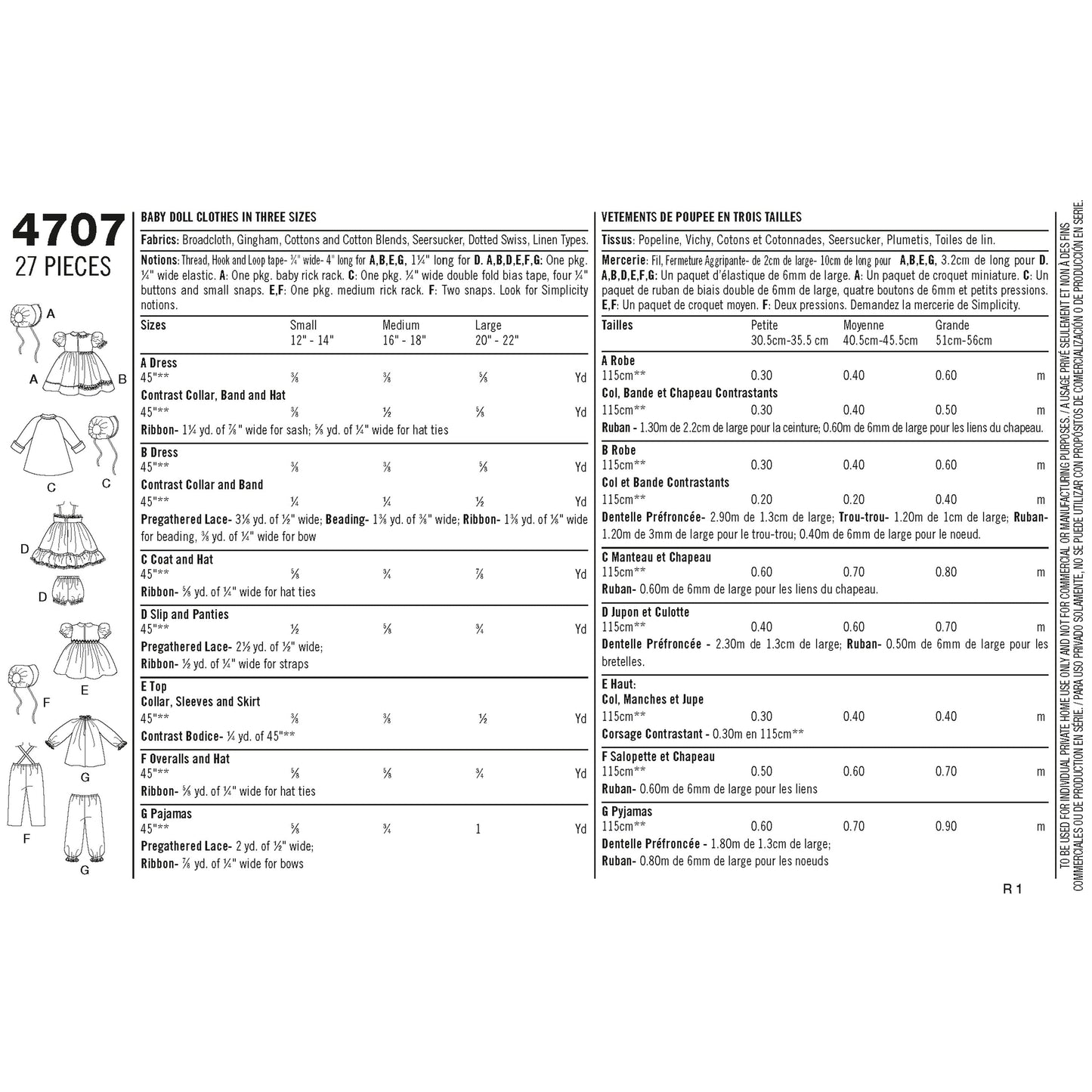 Simplicity Pattern 4707 Doll Clothes