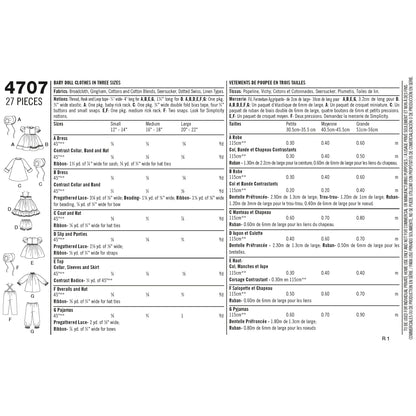Simplicity Pattern 4707 Doll Clothes