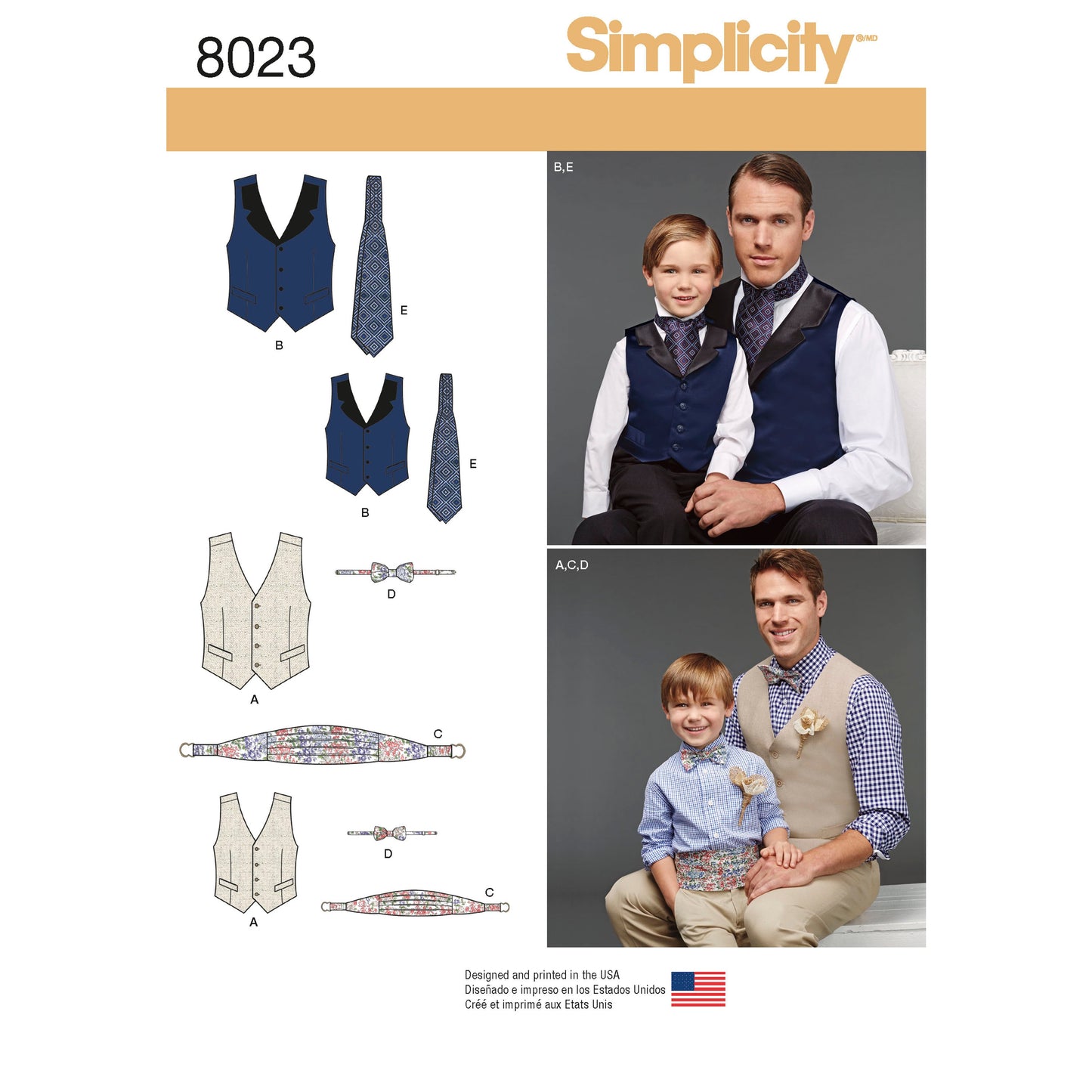 Simplicity Pattern 8023 Boys' and Men's Vest, Bow-tie, Cummerbund and Ascot