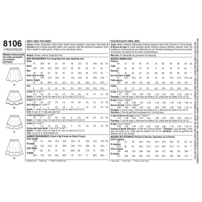 Simplicity Pattern 8106 Learn To Sew Skirts for Girls and Girls Plus