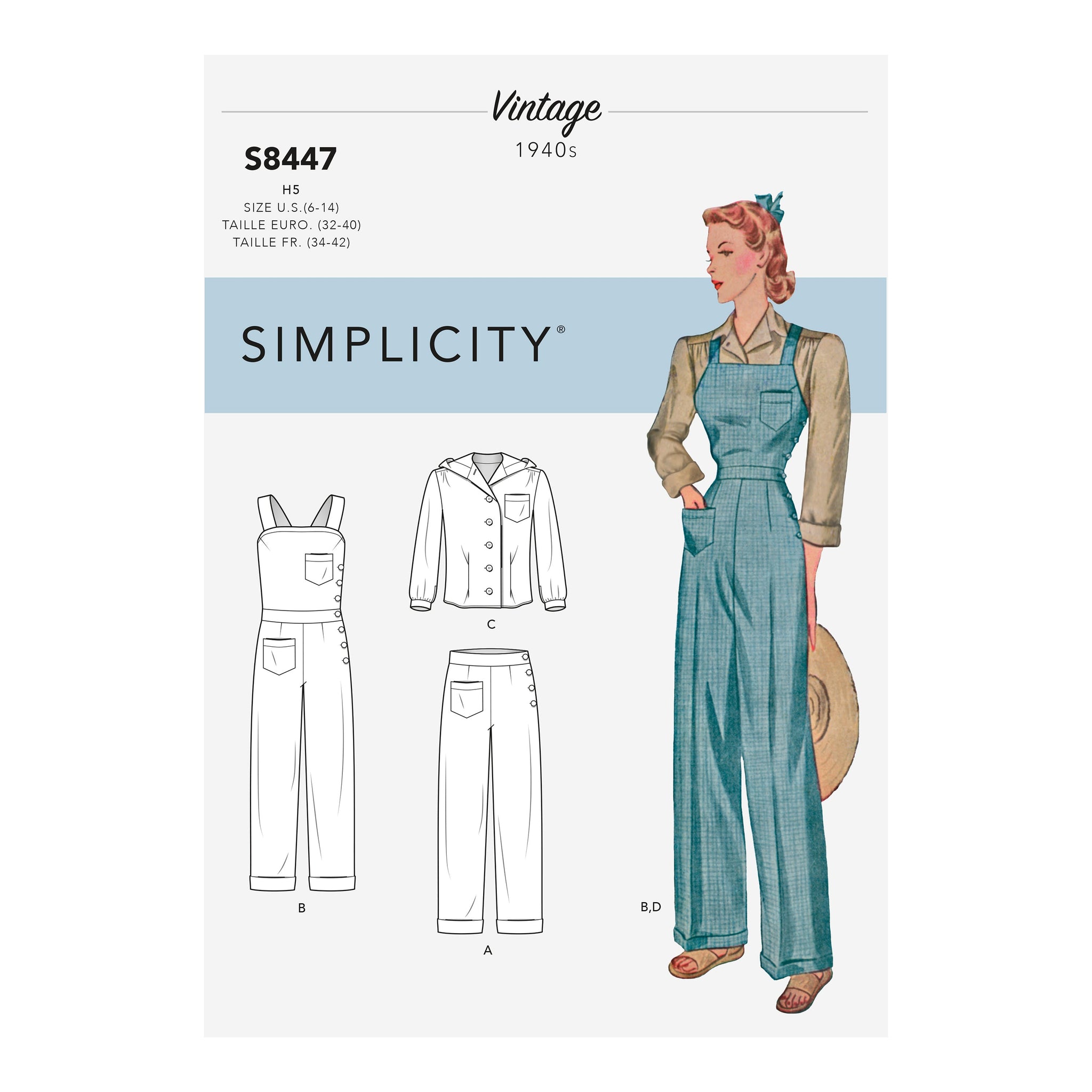 Simplicity Pattern 8447 Misses' Vintage Pants, Overalls and
