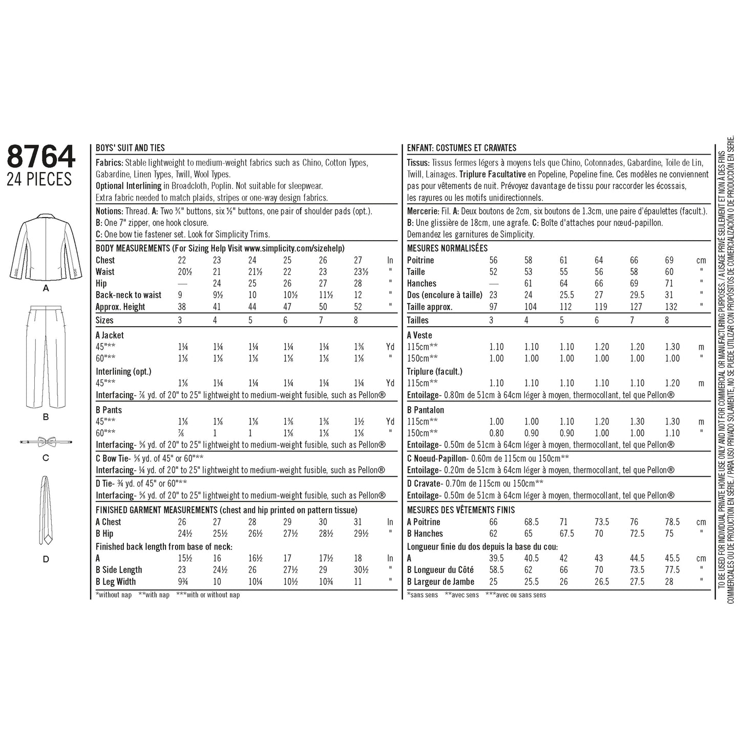 Simplicity Pattern 8764 Boys' Suit and Ties