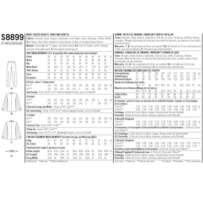 Simplicity Pattern 8899 Men's Tuxedo Jackets, Pants and Bow Tie