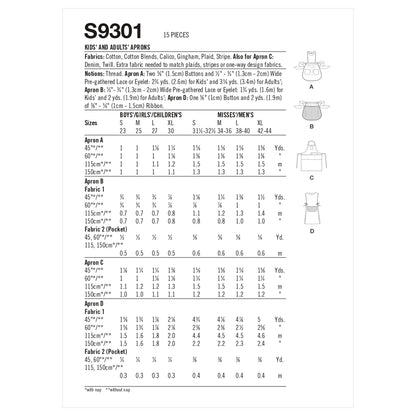 Simplicity Pattern 9301 Kids' & Adults' Aprons