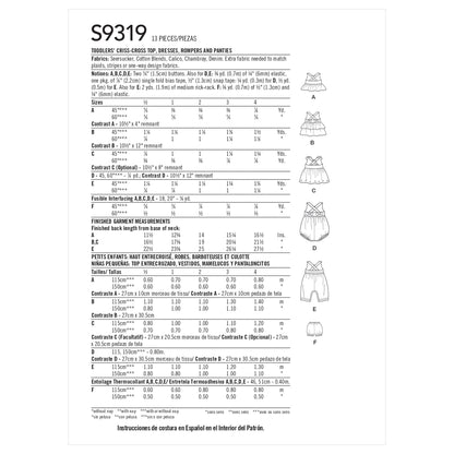 Simplicity Pattern 9319 Toddlers' Criss-Cross Top, Dresses, Rompers and Panties
