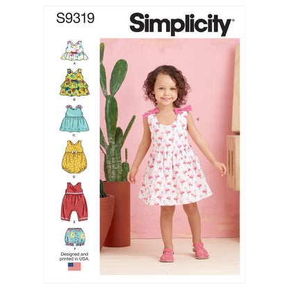 Simplicity Pattern 9319 Toddlers' Criss-Cross Top, Dresses, Rompers and Panties