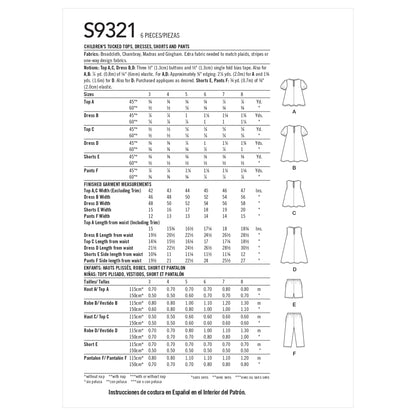 Simplicity Pattern 9321 Children's Tucked Tops, Dresses, Shorts and Pants