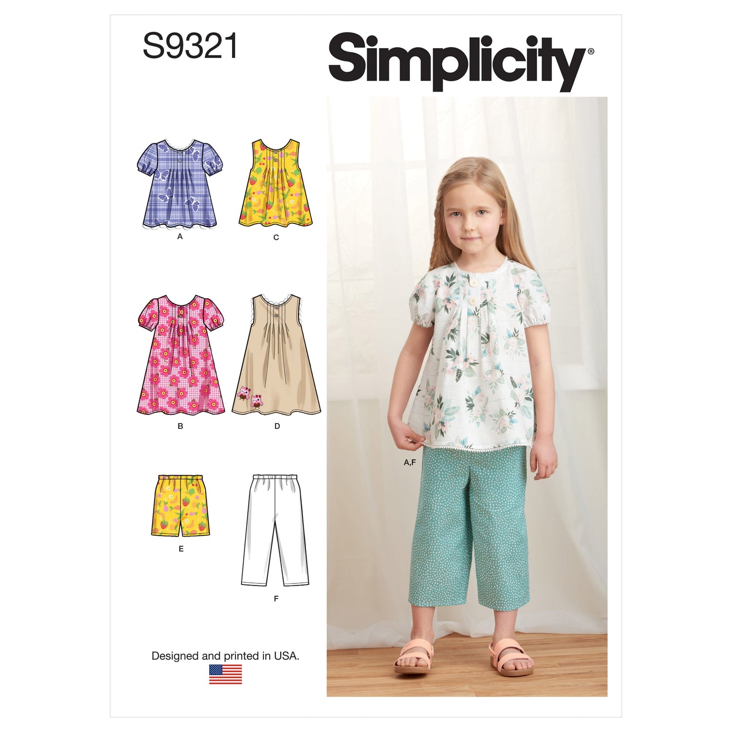 Simplicity Pattern 9321 Children's Tucked Tops, Dresses, Shorts and Pants