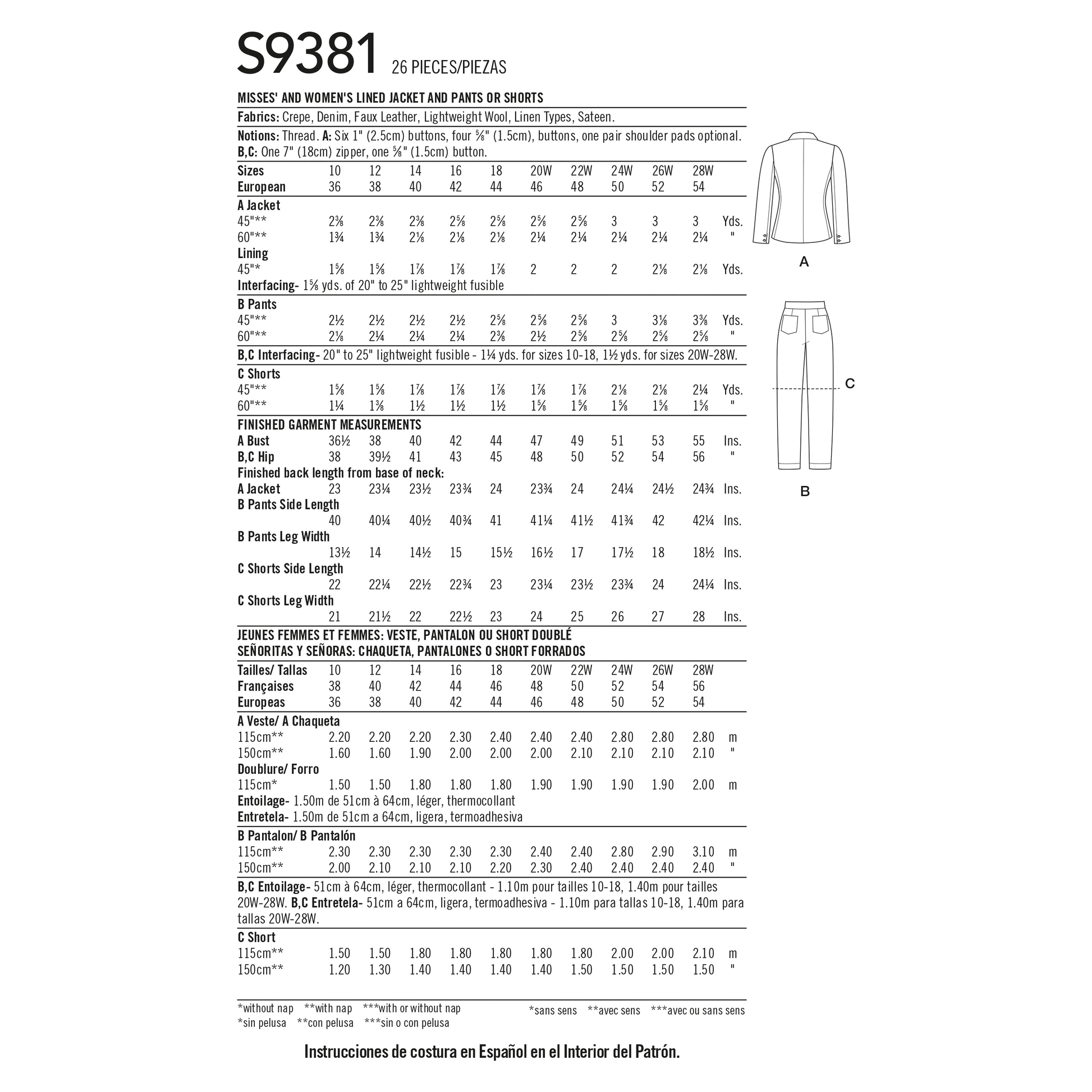 Simplicity SS9381 Miss/Plus Jacket & Bottom