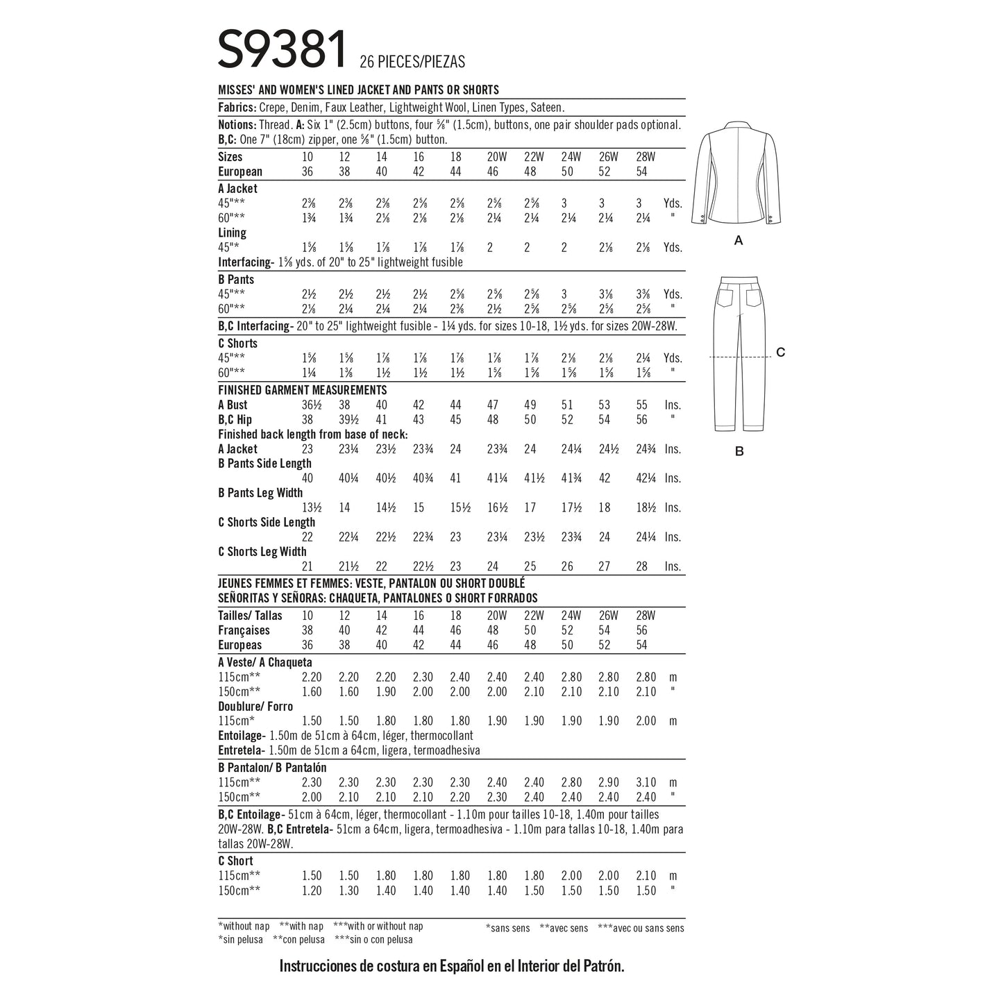 Simplicity SS9381 Miss/Plus Jacket & Bottom