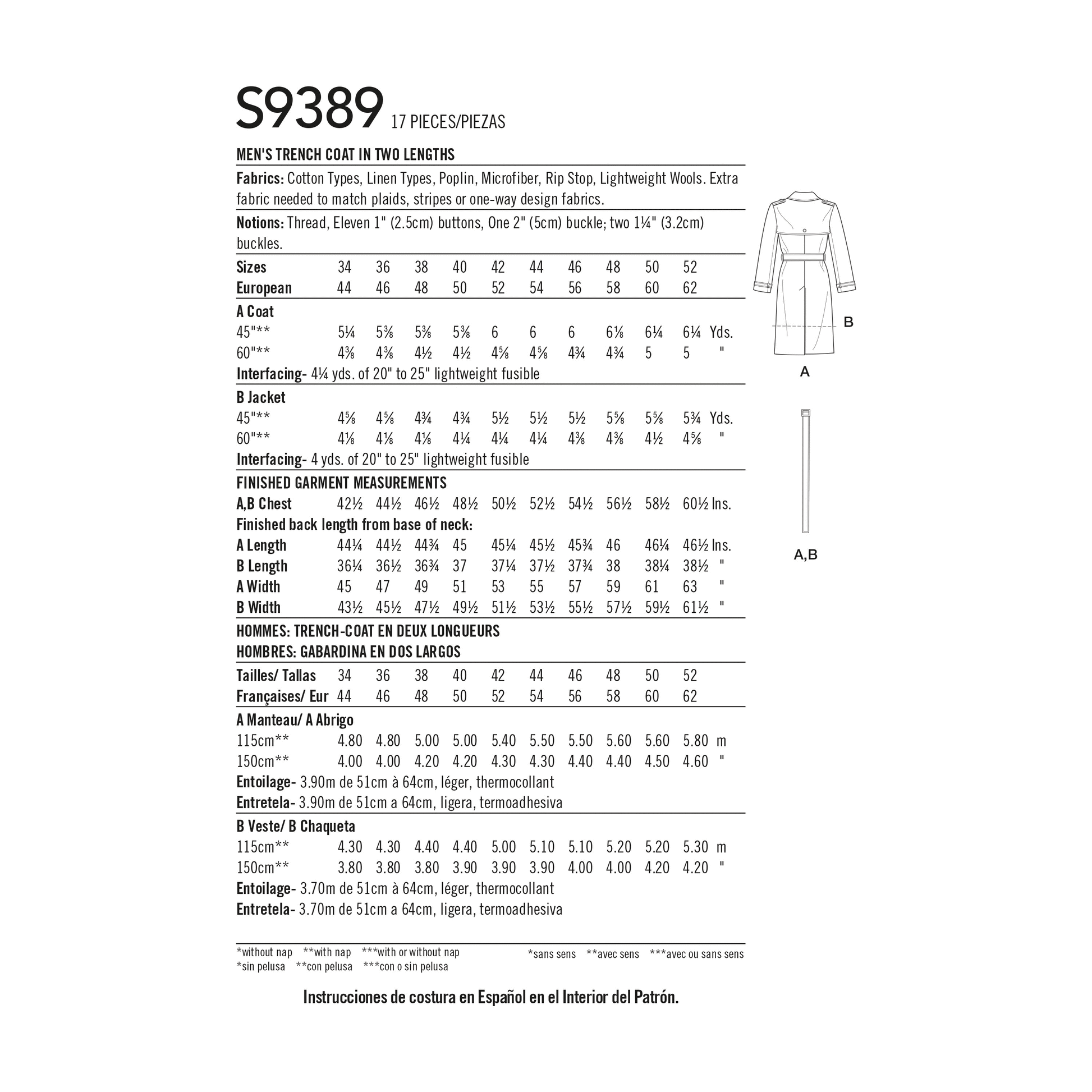 Simplicity SS9389 Men's Trench Coat