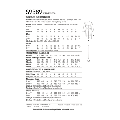 Simplicity SS9389 Men's Trench Coat