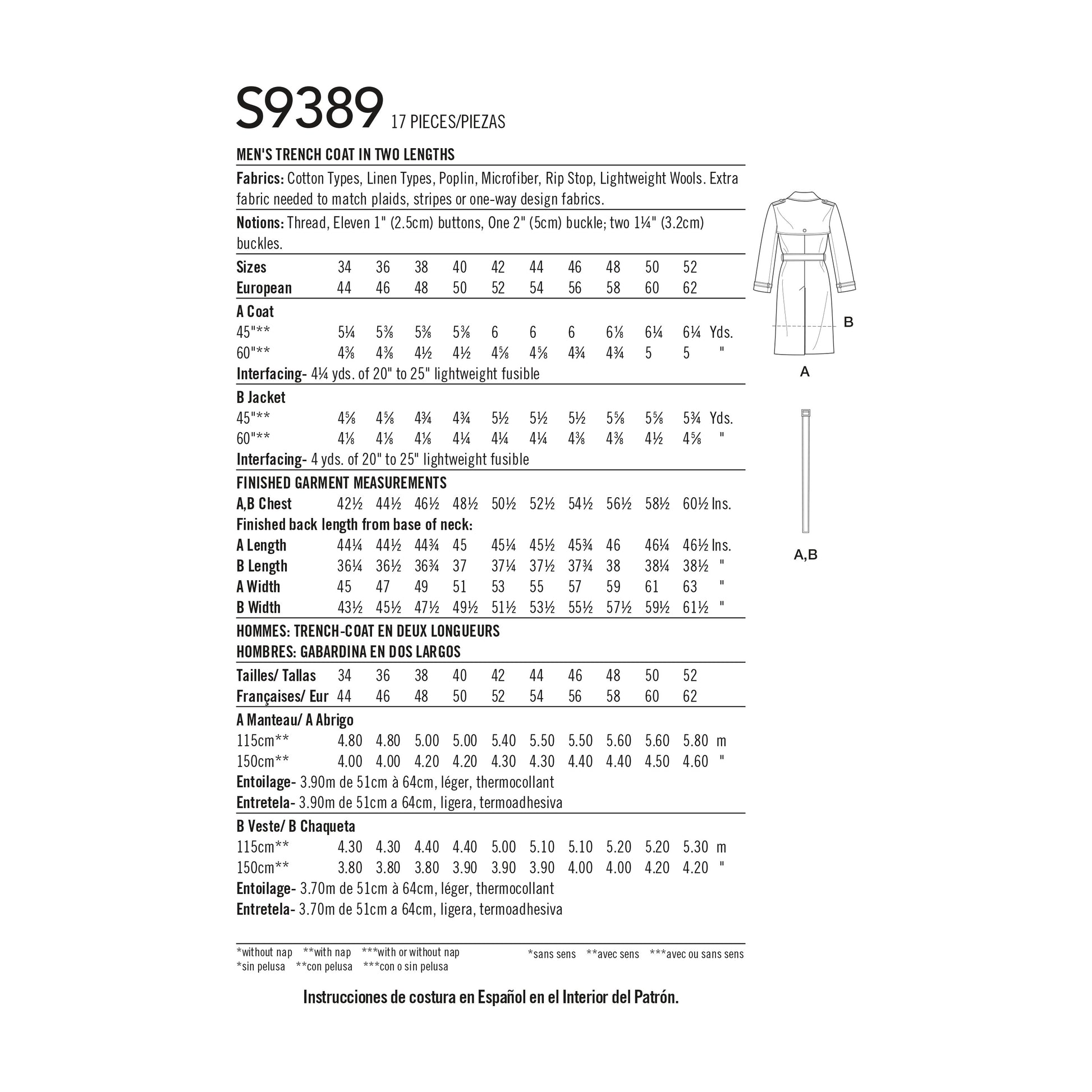 Simplicity SS9389 Men's Trench Coat