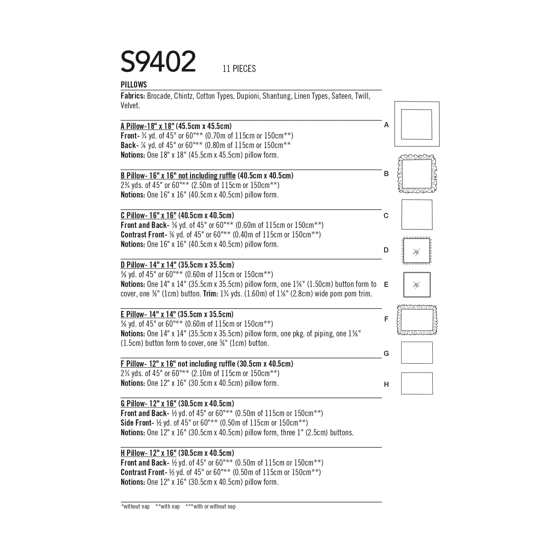 Simplicity SS9402 Easy Pillows
