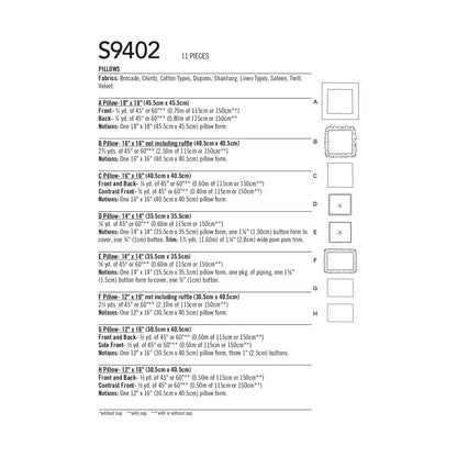 Simplicity SS9402 Easy Pillows