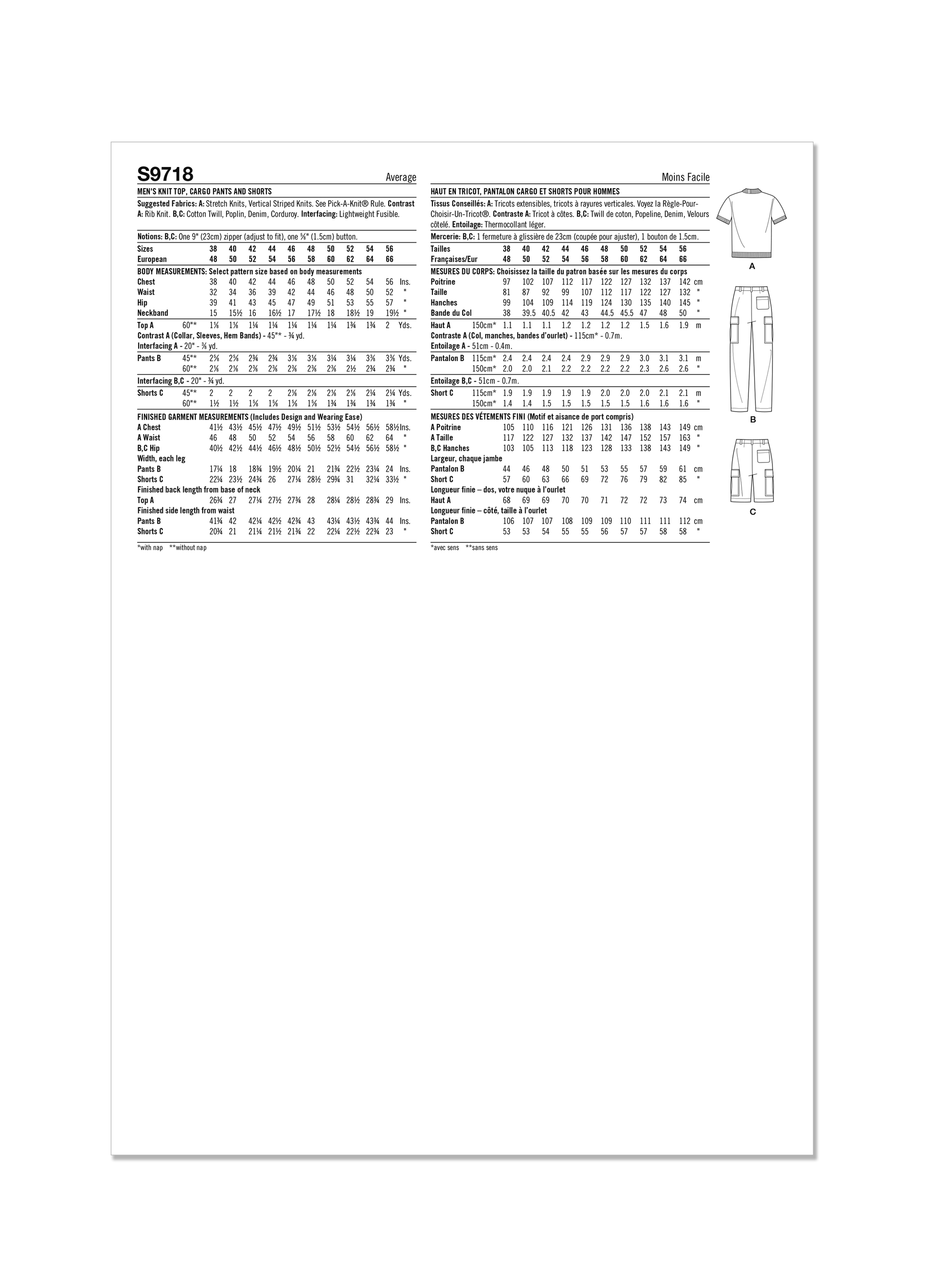 Simplicity Pattern S9718 Men/Boy Sportswear