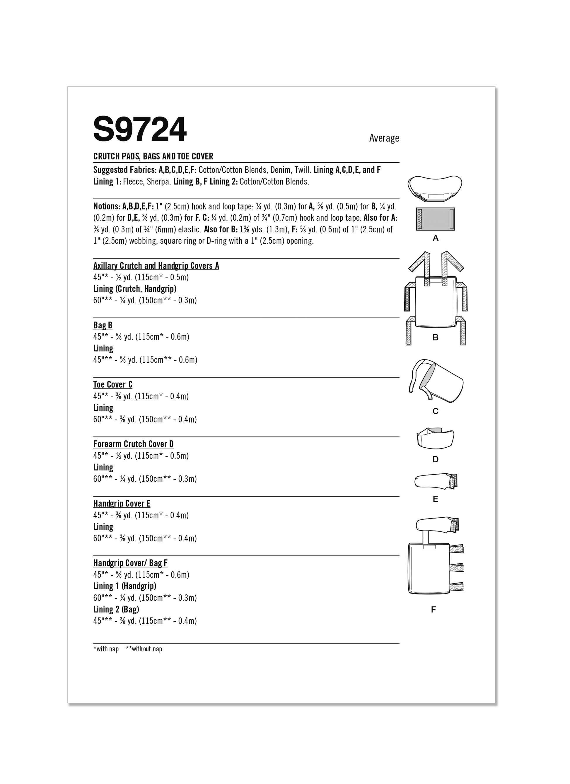 Simplicity Pattern S9724 Crutch Pads, Bag and Toe Cover