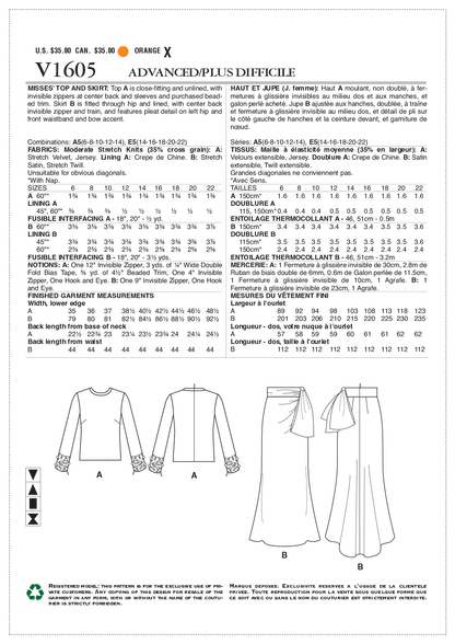 Vogue Pattern V1605 Misses' Top and Skirt