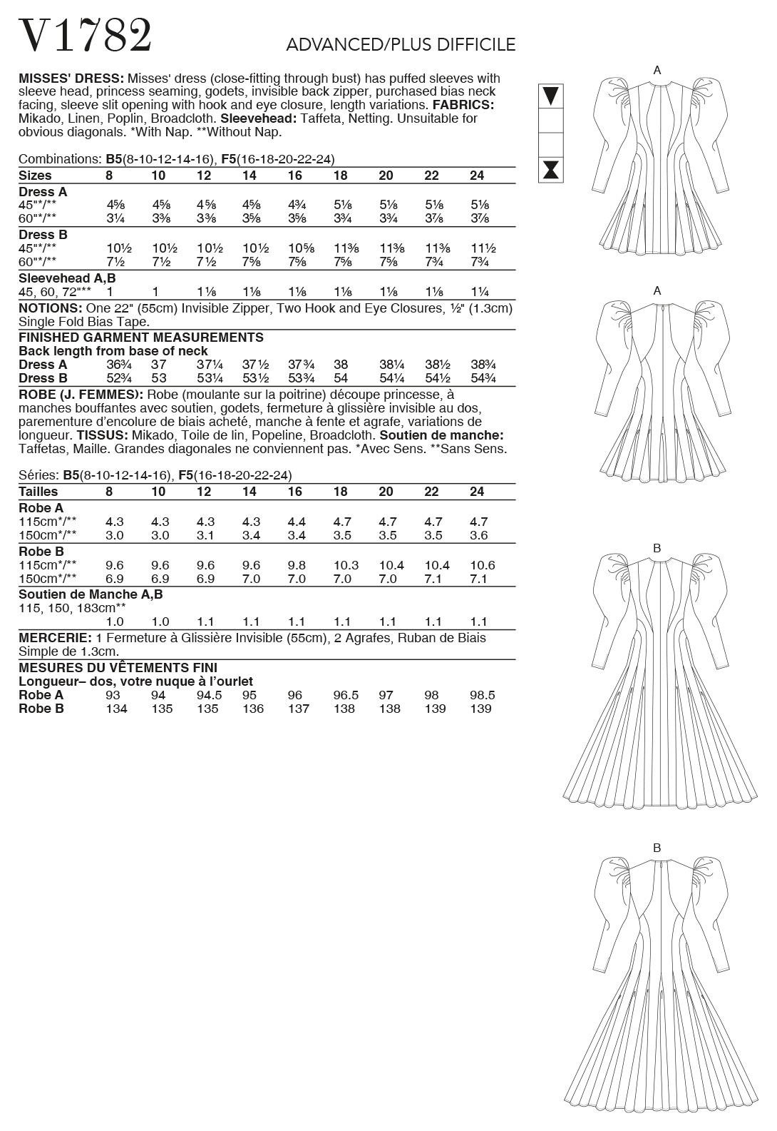 Vogue Pattern V1782 Misses Dress