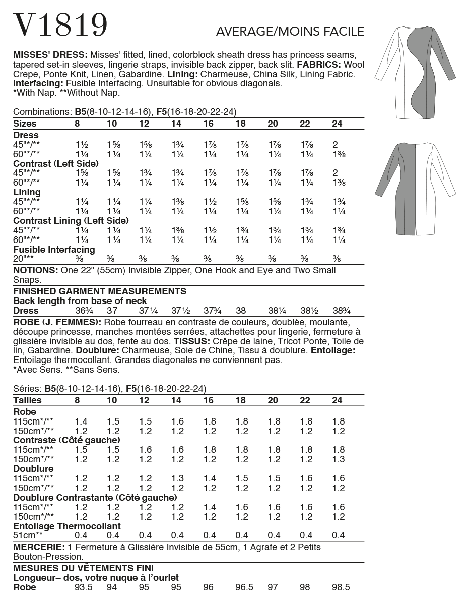 Vogue Pattern V1819  Misses' Dress