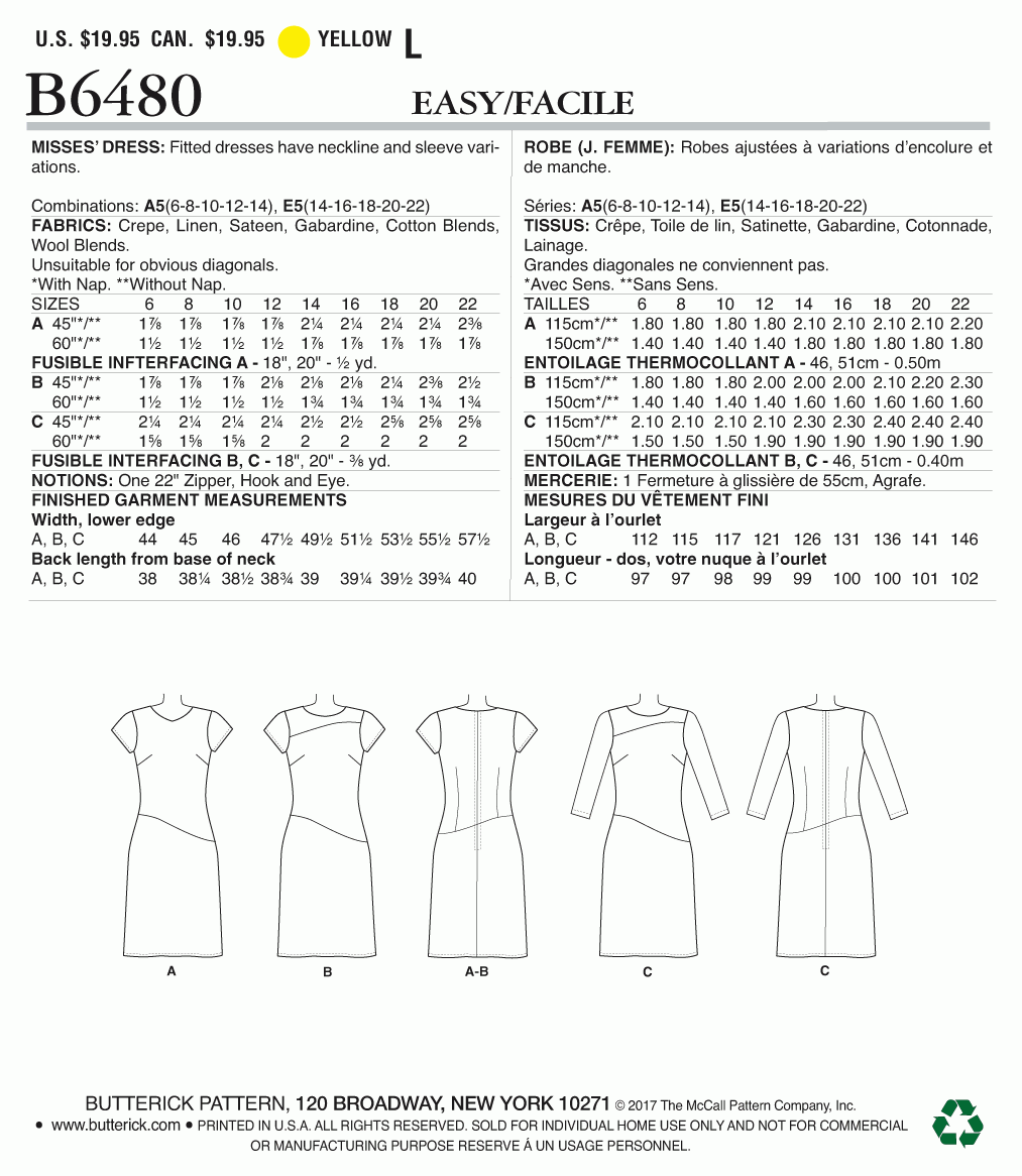 Butterick Pattern B6480 A5 (6-8-10-12-14)