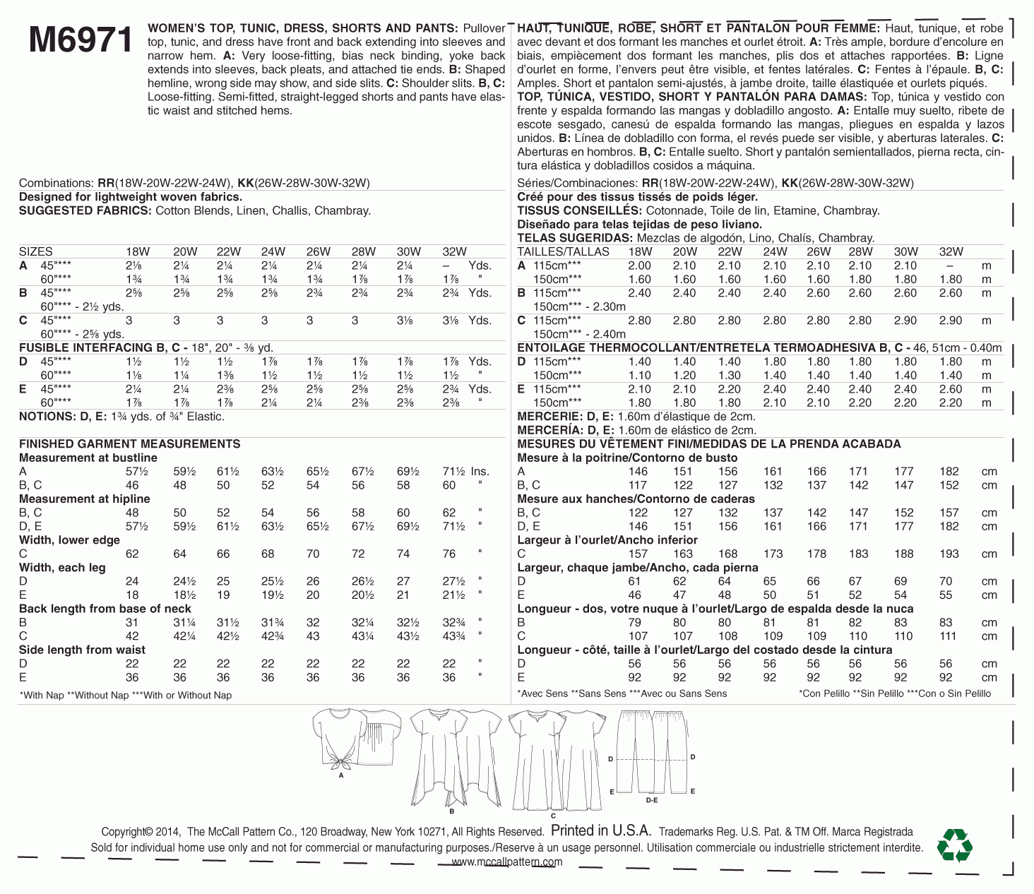 McCall's Pattern M6971 KK (26W-28W-30W-32W)