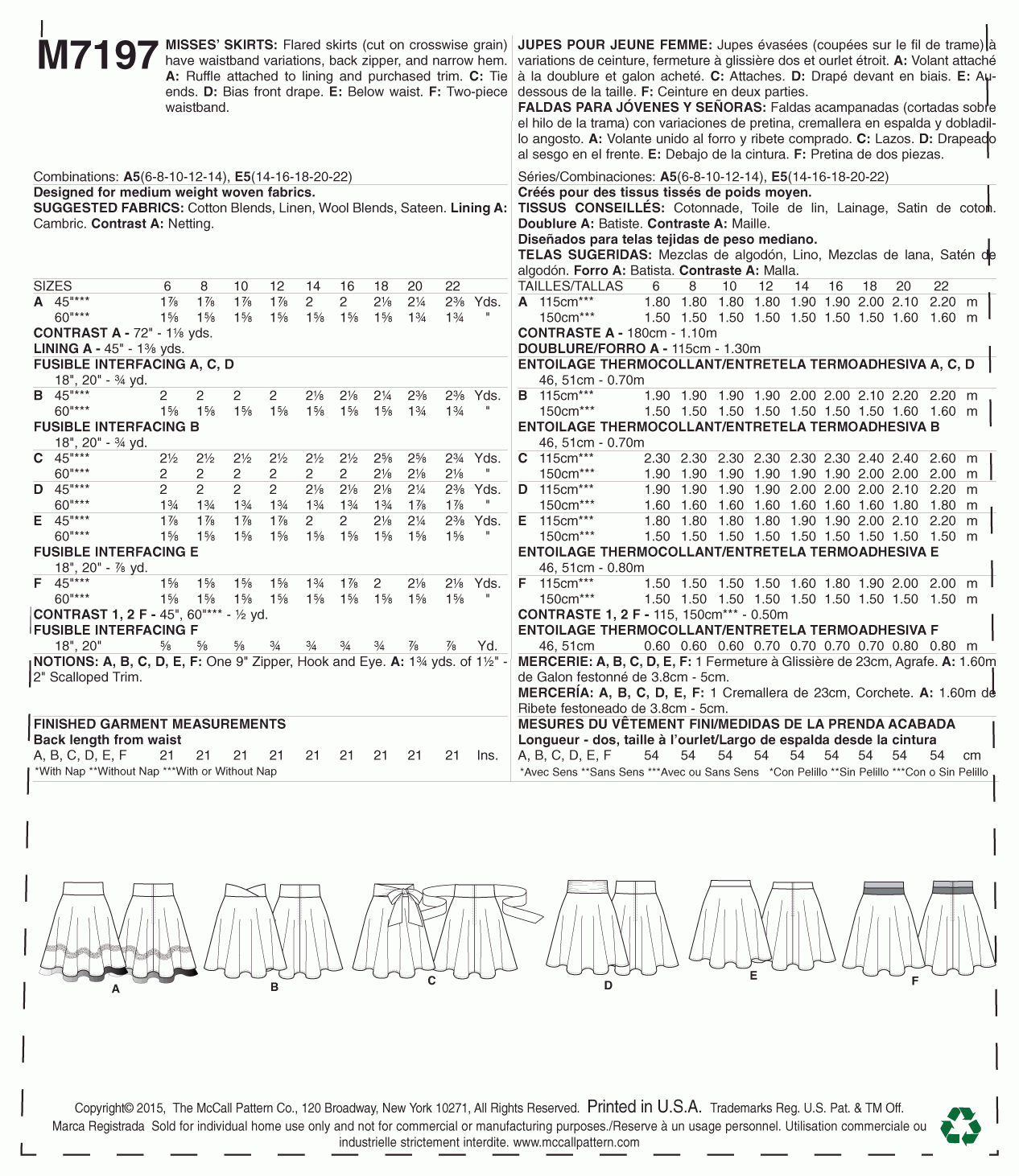 McCall's Pattern M7197 A5 (6-8-10-12-14)