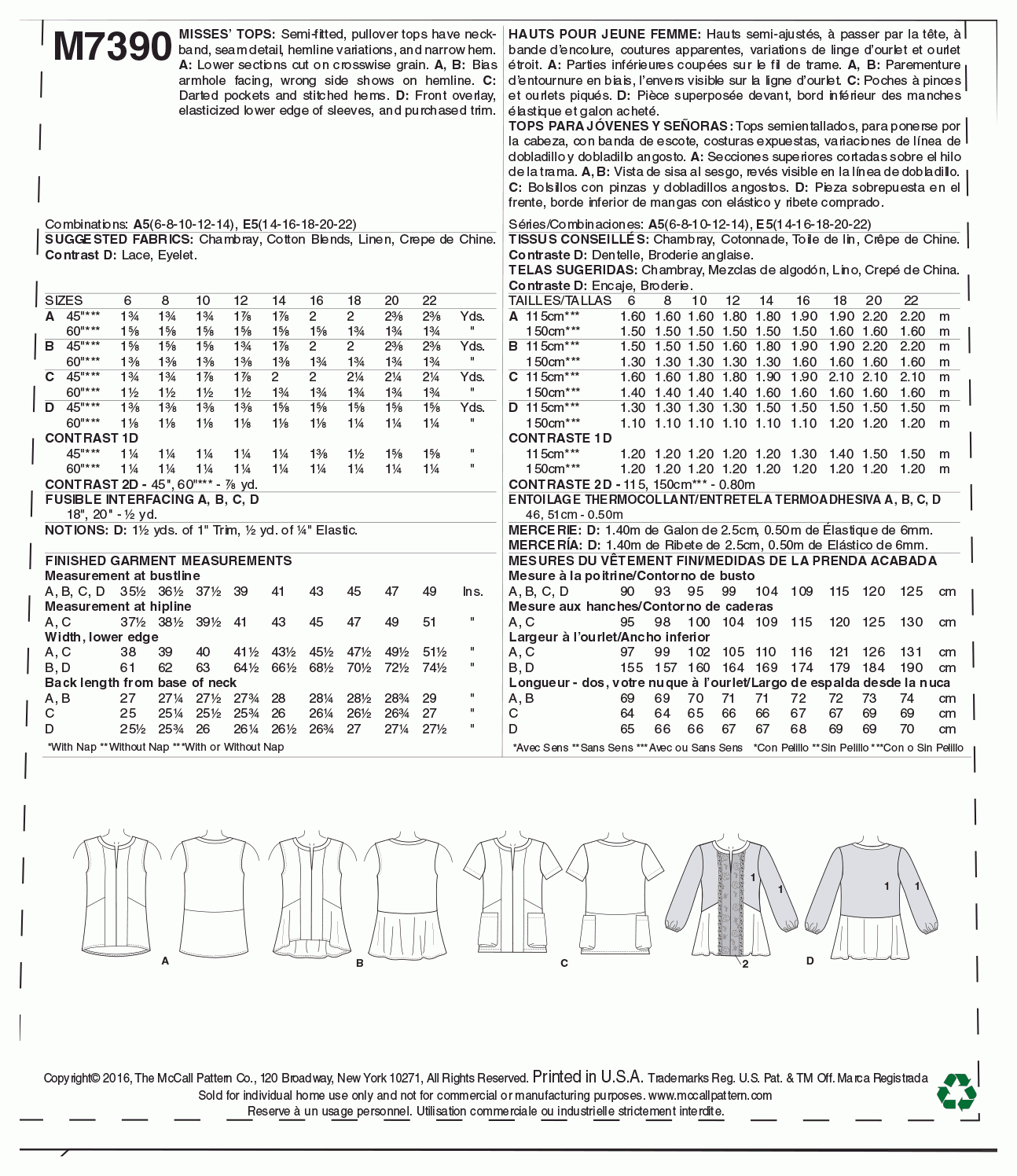 McCall's Pattern M7390 A5 (6-8-10-12-14)