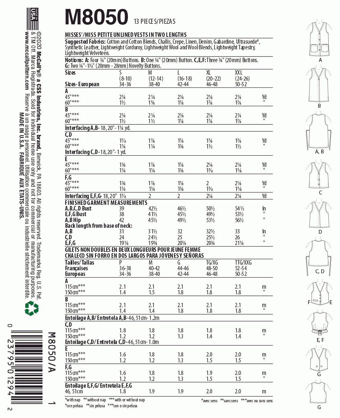 McCall's Pattern M8050 A (S-M-L-XL-XXL)