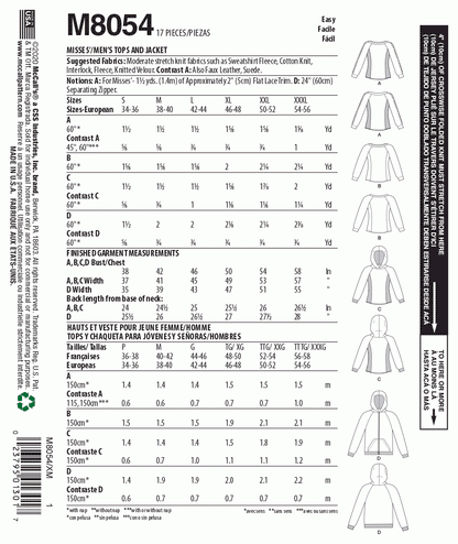 McCall's Pattern M8054 XN (XLG-XXL-XXXL)