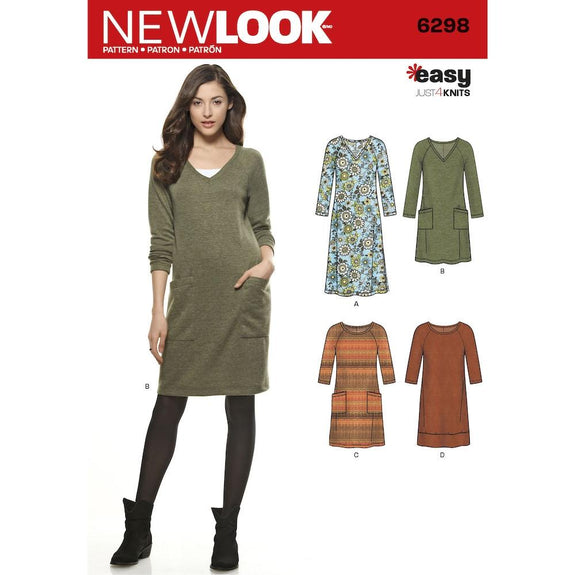 Newlook Pattern 6298 Misses' Knit Dress with Neckline & Length