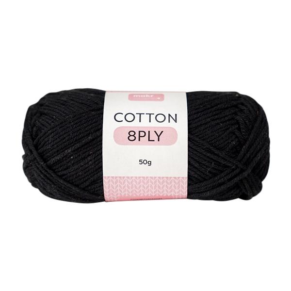 Makr Cotton Yarn 8ply, Black- 50g Cotton Yarn