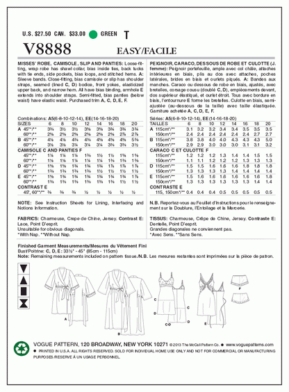 Vogue Pattern V8888 A5 (6-8-10-12-14)